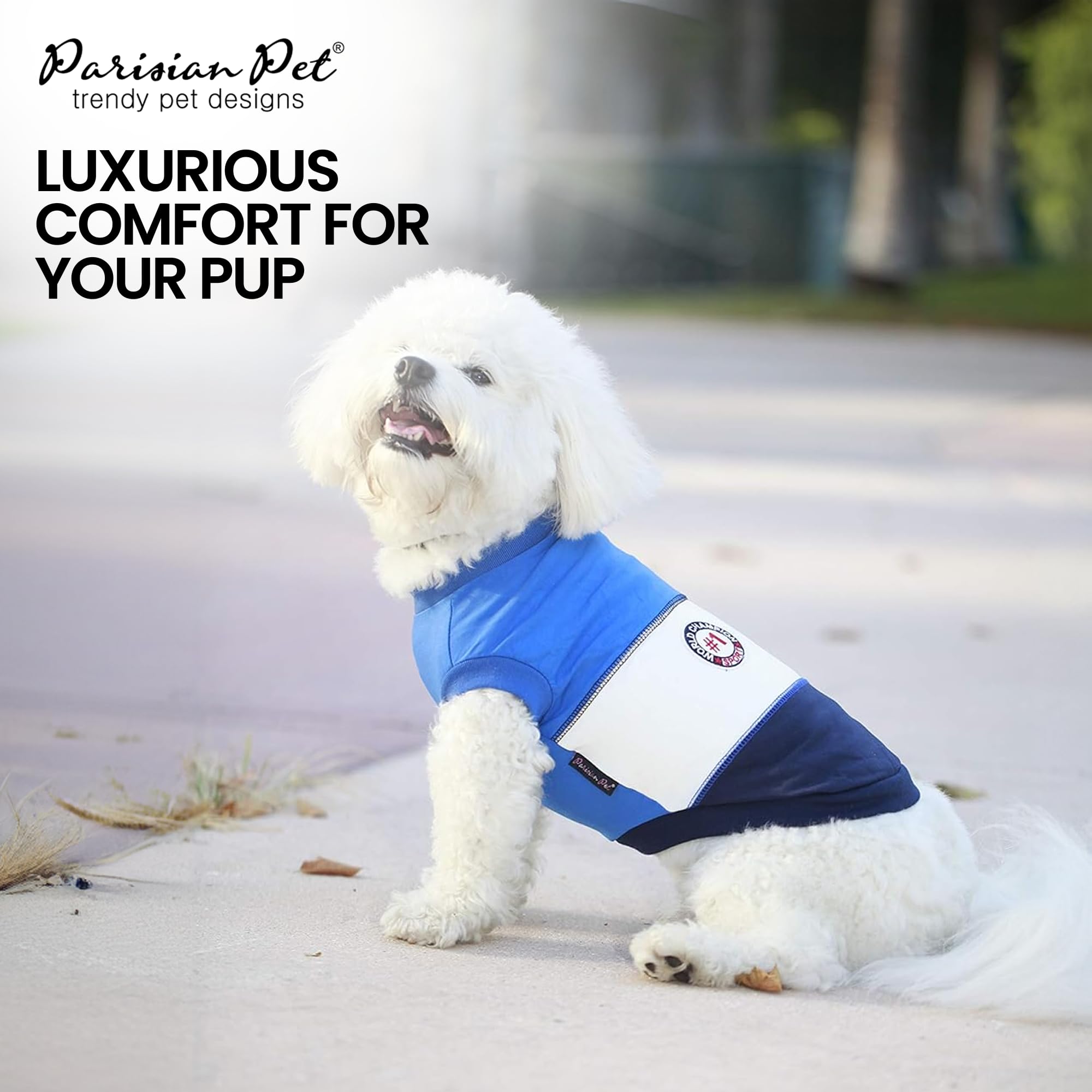 Parisian Pet Dog T-Shirt - Embroidered 'Worlds Champion' Dog Shirt - Lightweight Sleeveless Color Block Tee - Machine Washable -
